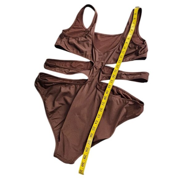 SKIMS Womens One Piece Monokini Swimsuit, Cut Outs, Brown, Plus Size Swim, 3X - Picture 5 of 9